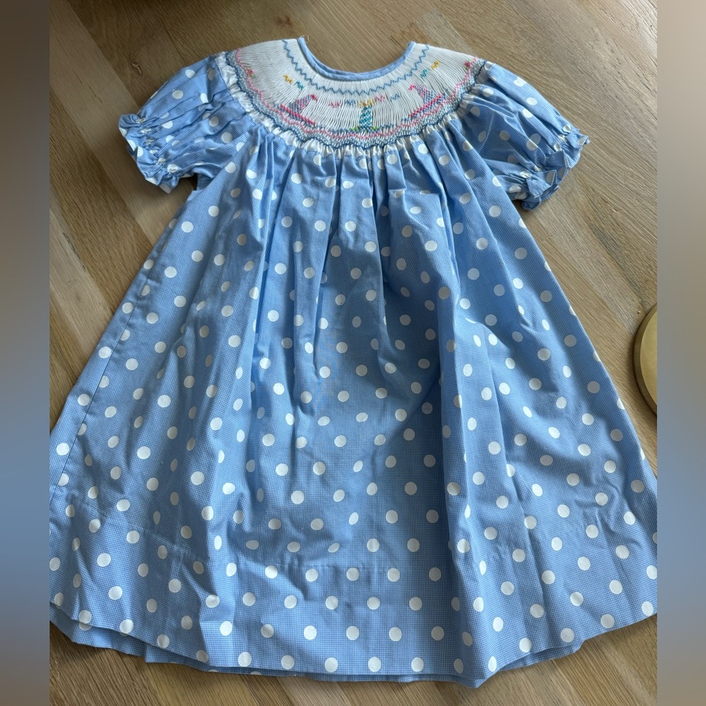 Rosalina Collections 12M blue polka dot birthday dress